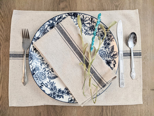 Blue Feedsack Napkin, Grainsack fabric, Farmhouse Table Decor