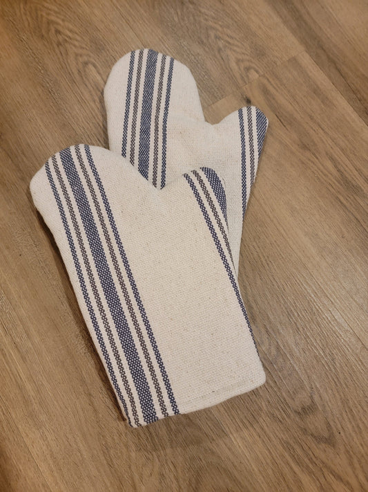 Blue/Gold Grain sack Oven Mitts- Set of 2