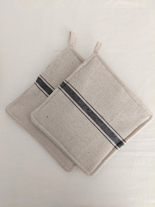 Blue Feedsack Potholder - Set of 2