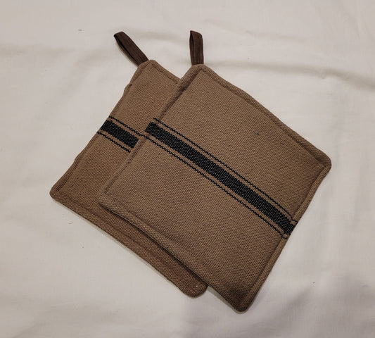 Black Feedsack Potholder - Set of 2