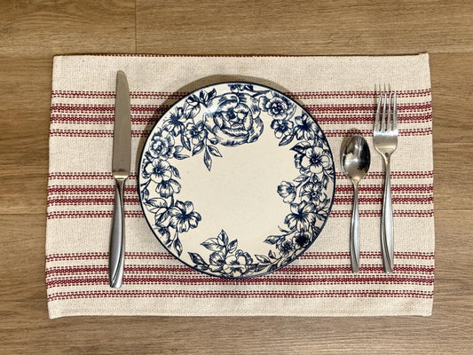 Red 12 Stripe Feedsack Placemats, Grainsack fabric, Farmhouse Table Decor