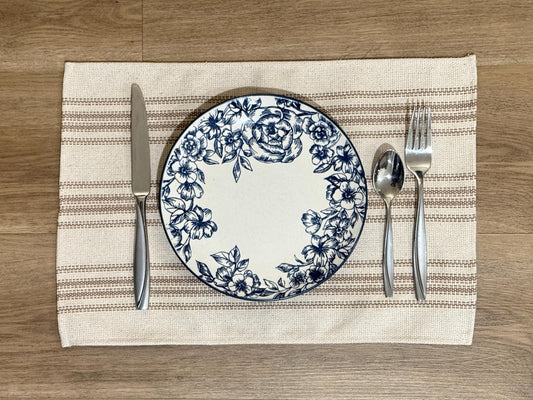 Tan 12 Stripe Feedsack Placemats, Grainsack fabric, Farmhouse Table Decor